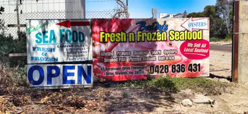 Dont go past Baldys sign for fresh and frozen oysers and seafood